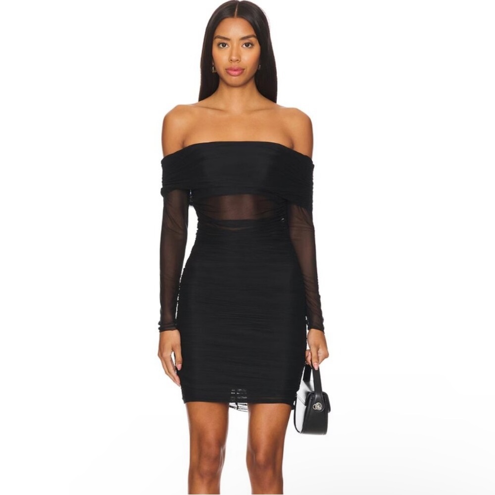New Alice + Olivia Isadola Folded Mini Dress in Black